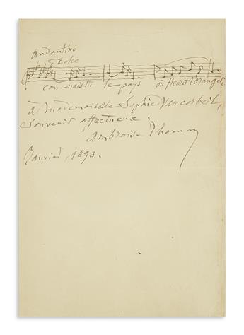 THOMAS, AMBROISE. Two items: Autograph Musical Quotation Signed and Inscribed * Autograph Letter Signed.